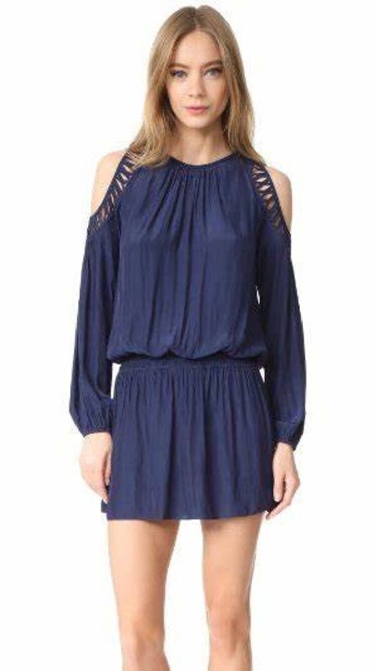 Ramy Brook Shelby Navy Blue Cold Shoulder Long Sleeve Mini Dress Size Small